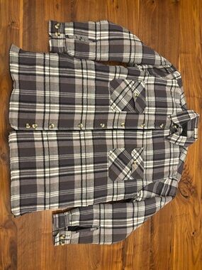 Mens Gray & White Plaid Button-Up Shirt Plaid quilted flannel jacket